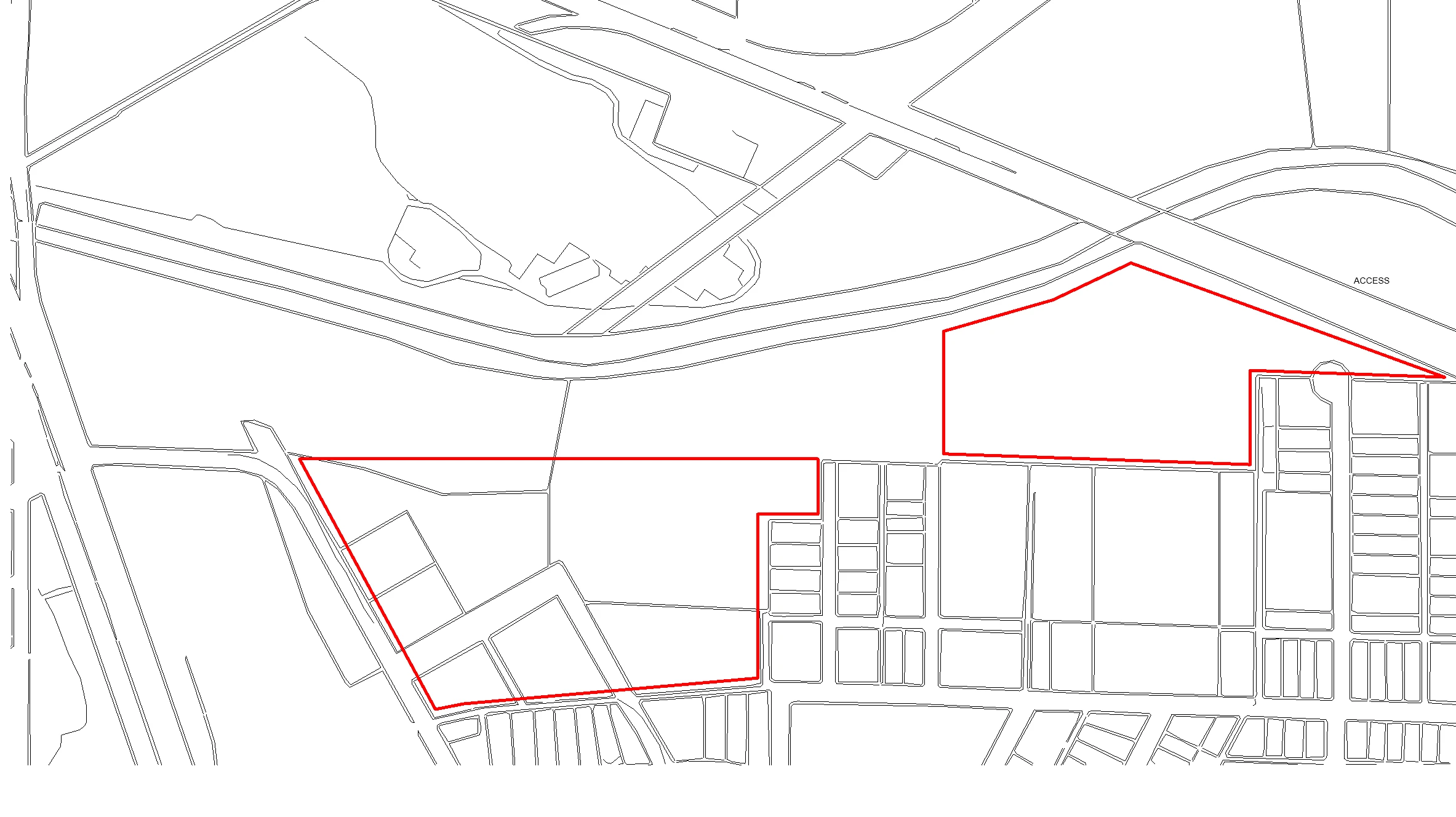 Initial site base drawing provided by the client, with the two project parcels outlined